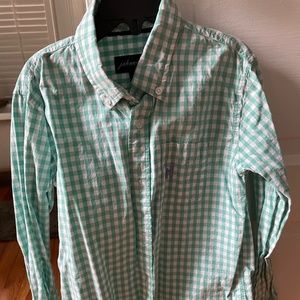 Johnnie O size 8 seafoam green and white boys gingham dress shirt